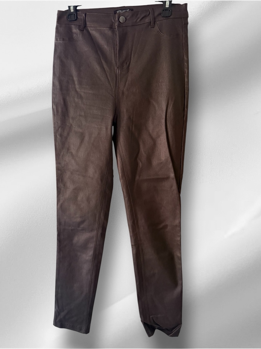 Stella Luce Brown Faux Leather Pants High Waist Skinny Leg XL